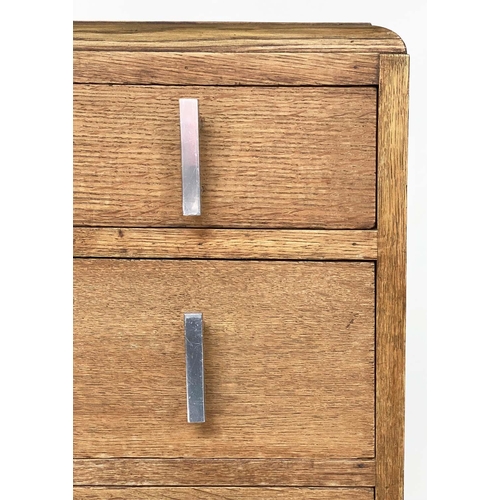 111 - ART DECO CHEST, oak with five long drawers and chrome handes, 76cm W x 46cm D x 112cm H.