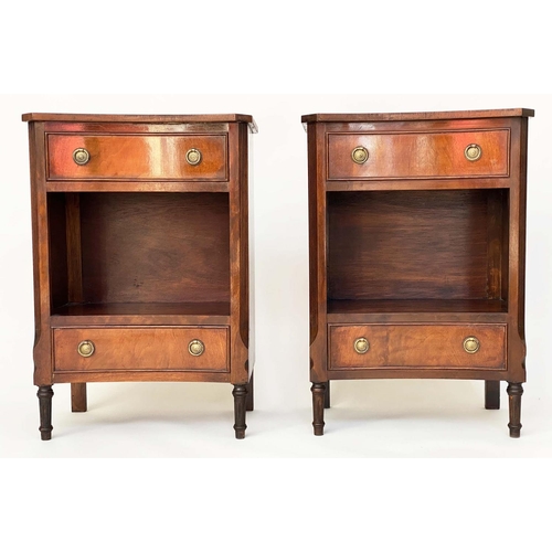 113 - BEDSIDE/LAMP TABLES, a pair, George III design flame mahogany and crossbanded, each concave with two... 