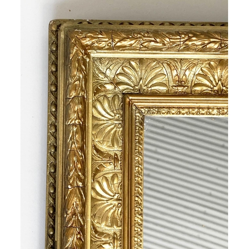 114 - WALL MIRROR, early 20th century giltwood and gesso rectangular with anthemion decorated framed.