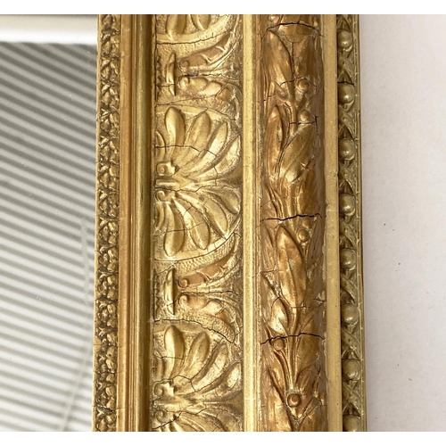 114 - WALL MIRROR, early 20th century giltwood and gesso rectangular with anthemion decorated framed.