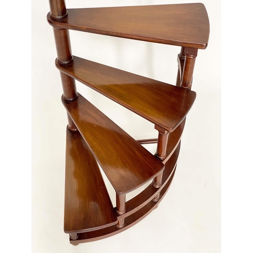 120 - LIBRARY STEPS, Georgian design mahogany with four spiral treads and turned pole, 125cm H.