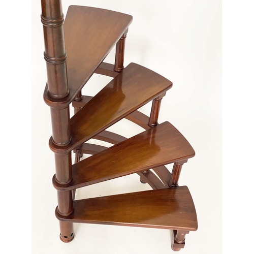 120 - LIBRARY STEPS, Georgian design mahogany with four spiral treads and turned pole, 125cm H.