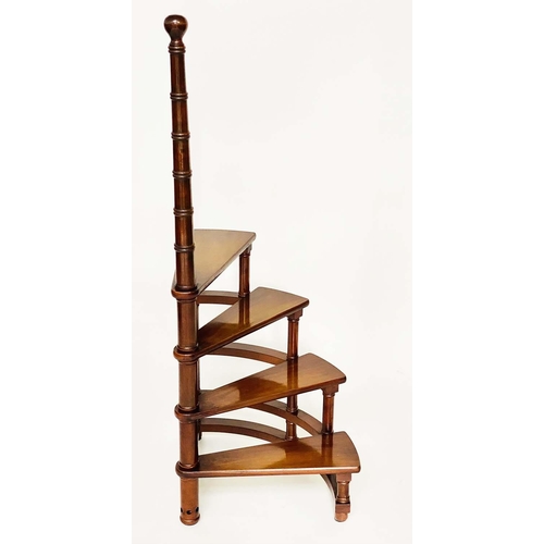 120 - LIBRARY STEPS, Georgian design mahogany with four spiral treads and turned pole, 125cm H.