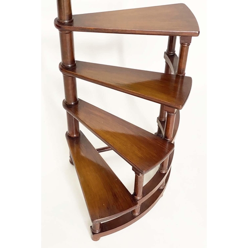 120 - LIBRARY STEPS, Georgian design mahogany with four spiral treads and turned pole, 125cm H.