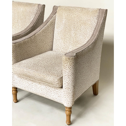 125 - ARMCHAIRS, a pair, pale grey velvet and cut velvet with scroll arms and tapering supports, 75cm W. (... 