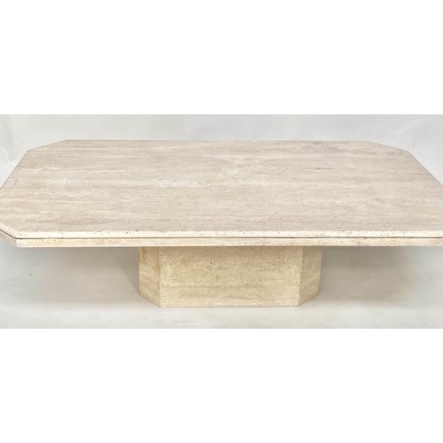 126 - TRAVERTINE LOW TABLE, 1970s Italian marble rectangular with moulded edge and canted corners, 170cm x... 