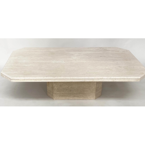 126 - TRAVERTINE LOW TABLE, 1970s Italian marble rectangular with moulded edge and canted corners, 170cm x... 