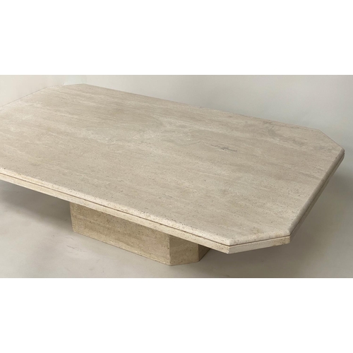 126 - TRAVERTINE LOW TABLE, 1970s Italian marble rectangular with moulded edge and canted corners, 170cm x... 