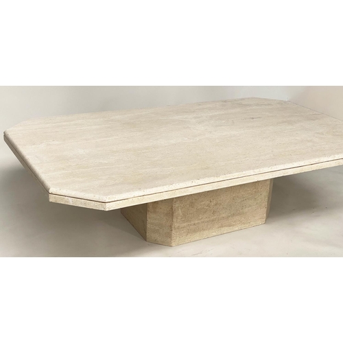 126 - TRAVERTINE LOW TABLE, 1970s Italian marble rectangular with moulded edge and canted corners, 170cm x... 