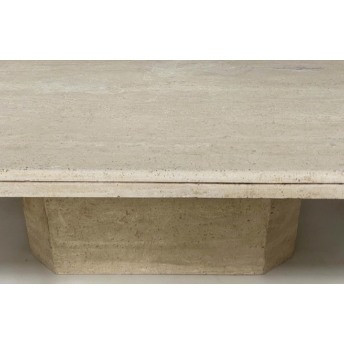 126 - TRAVERTINE LOW TABLE, 1970s Italian marble rectangular with moulded edge and canted corners, 170cm x... 