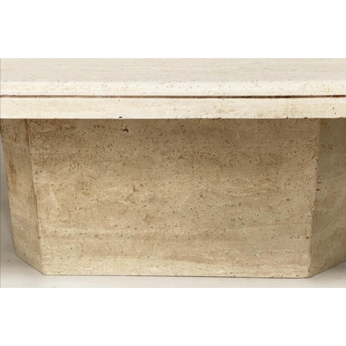 126 - TRAVERTINE LOW TABLE, 1970s Italian marble rectangular with moulded edge and canted corners, 170cm x... 