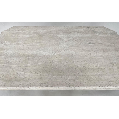 126 - TRAVERTINE LOW TABLE, 1970s Italian marble rectangular with moulded edge and canted corners, 170cm x... 