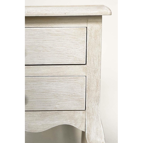 133 - BEDSIDE/LAMP TABLES, a pair, French Louis XV style traditionally grey painted each with two drawers ... 