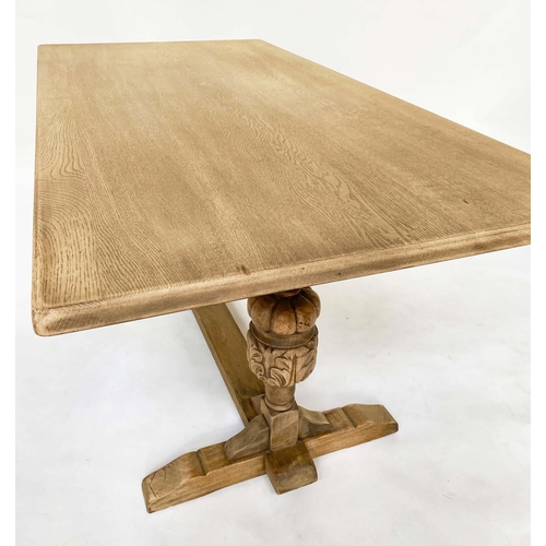 135 - REFECTORY TABLE, Jacobean style aged oak rectangular on carved cup and cover pedestals, 150cm x 76cm... 