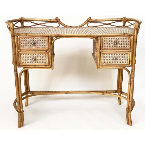 140 - BAMBOO SIDE TABLE, 1970's bamboo framed, wicker panelled and cane bound with four drawers, 110cm x 4... 