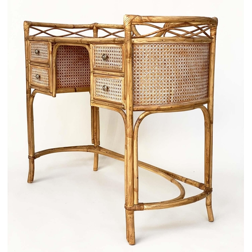 140 - BAMBOO SIDE TABLE, 1970's bamboo framed, wicker panelled and cane bound with four drawers, 110cm x 4... 