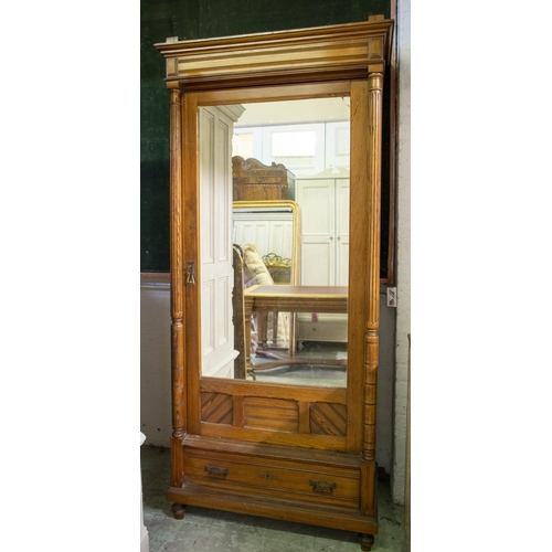 148 - ARMOIRE, 212cm H x 97cm W x 51cm D, late 19th century French pitch pine with mirrored door, enclosin... 