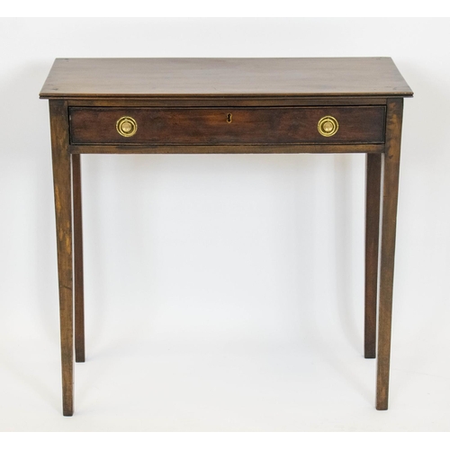 151 - HALL TABLE, 71cm H x 74cm W x 35cm D, George III mahogany with singe drawer.