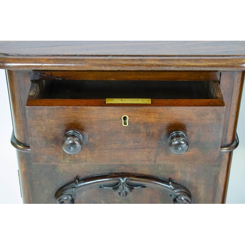 154 - BEDSIDE CABINETS, 77cm H x 45cm W x 46cm D, a pair, Victorian mahogany with drawer and door. (2)