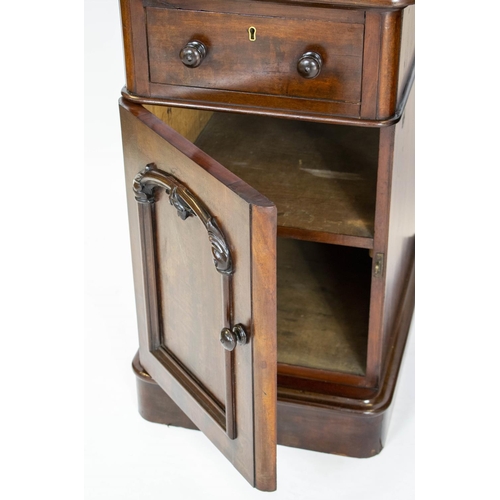 154 - BEDSIDE CABINETS, 77cm H x 45cm W x 46cm D, a pair, Victorian mahogany with drawer and door. (2)