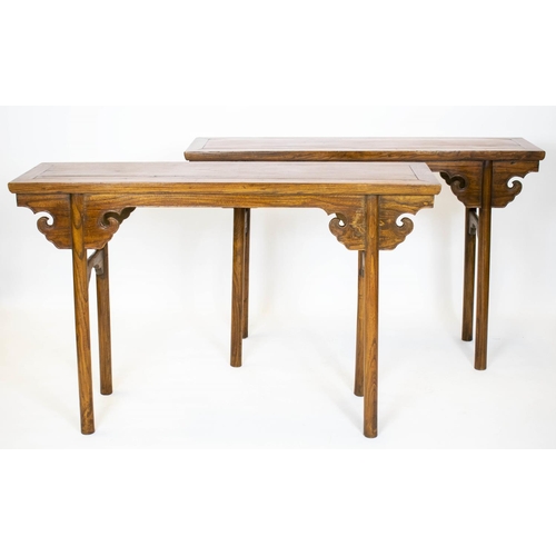 158 - ALTAR TABLES, 84cm H x 131cm W x 35cm D, a pair, Chinese elm. (2)