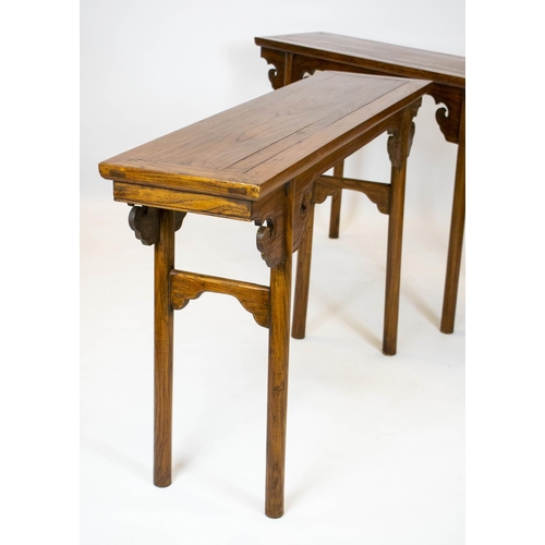 158 - ALTAR TABLES, 84cm H x 131cm W x 35cm D, a pair, Chinese elm. (2)