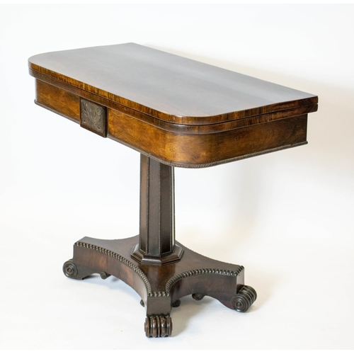 159 - CARD TABLE, 71cm H x 92cm W x 45cm D, George IV rosewood circa 1830, with foldover top on brass cast... 