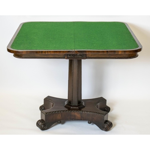 159 - CARD TABLE, 71cm H x 92cm W x 45cm D, George IV rosewood circa 1830, with foldover top on brass cast... 