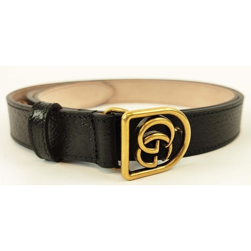 16 - GUCCI FRAMED GG BELT, black leather, size 100/40 with iconic GG interlocking logo brass buckle, taup... 