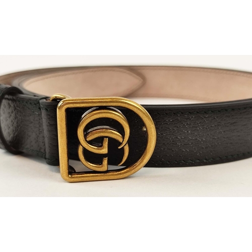 16 - GUCCI FRAMED GG BELT, black leather, size 100/40 with iconic GG interlocking logo brass buckle, taup... 