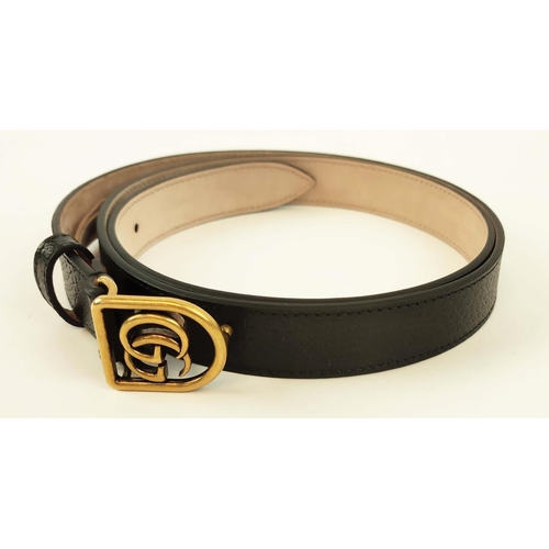 16 - GUCCI FRAMED GG BELT, black leather, size 100/40 with iconic GG interlocking logo brass buckle, taup... 