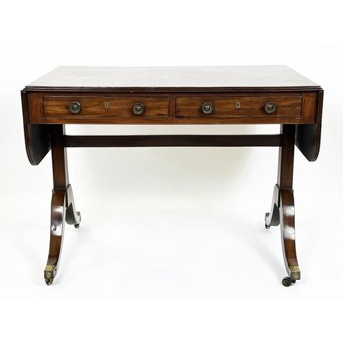 161 - SOFA TABLE, Regency mahogany circa 1825, with two drawers and brass castors, 72cm x h x 68cm W x 148... 