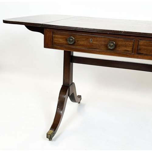 161 - SOFA TABLE, Regency mahogany circa 1825, with two drawers and brass castors, 72cm x h x 68cm W x 148... 