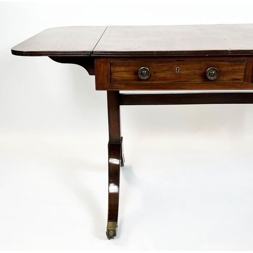 161 - SOFA TABLE, Regency mahogany circa 1825, with two drawers and brass castors, 72cm x h x 68cm W x 148... 