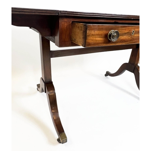 161 - SOFA TABLE, Regency mahogany circa 1825, with two drawers and brass castors, 72cm x h x 68cm W x 148... 