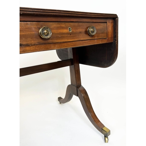 161 - SOFA TABLE, Regency mahogany circa 1825, with two drawers and brass castors, 72cm x h x 68cm W x 148... 