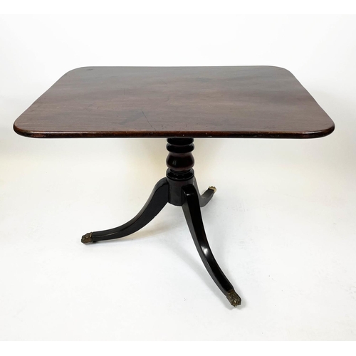 163 - TILT TOP TABLE, Regency mahogany on turned column with three splayed legs on brass castors, 93cm L x... 