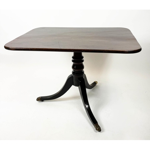 163 - TILT TOP TABLE, Regency mahogany on turned column with three splayed legs on brass castors, 93cm L x... 