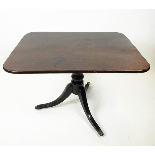 163 - TILT TOP TABLE, Regency mahogany on turned column with three splayed legs on brass castors, 93cm L x... 