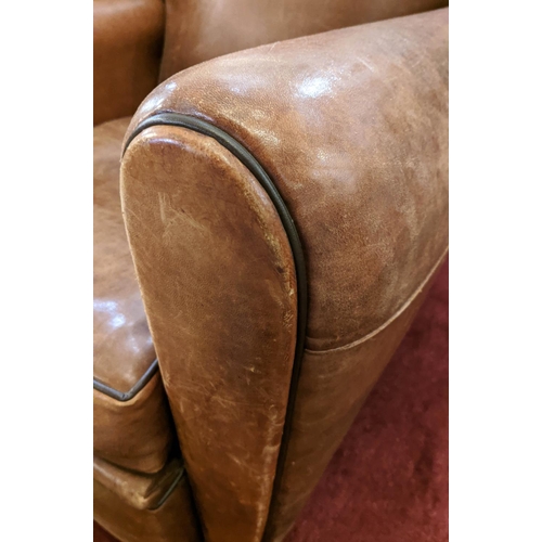 164 - CLUB ARMCHAIR, 80cm W x 77cm H, Art Deco design brown leather.