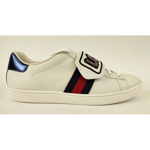 17 - GUCCI TRAINERS, with 'Loved' imprinted on removable strap, with box, size 39 1/2.