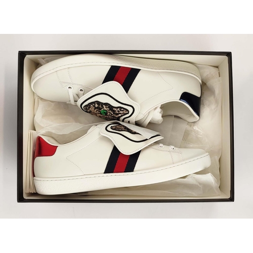 22 - GUCCI TRAINERS ACE SNEAKERS, removable 'cat' strap, low top with a lace up closure, contrasting heel... 