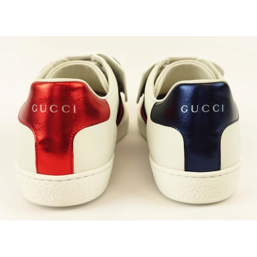 22 - GUCCI TRAINERS ACE SNEAKERS, removable 'cat' strap, low top with a lace up closure, contrasting heel... 