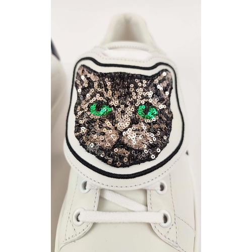 22 - GUCCI TRAINERS ACE SNEAKERS, removable 'cat' strap, low top with a lace up closure, contrasting heel... 