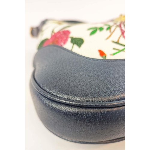 27 - GUCCI JACKIE FLORA HOBO BAG, fabric floral pattern by Vittorio Accornero and navy blue leather adjus... 