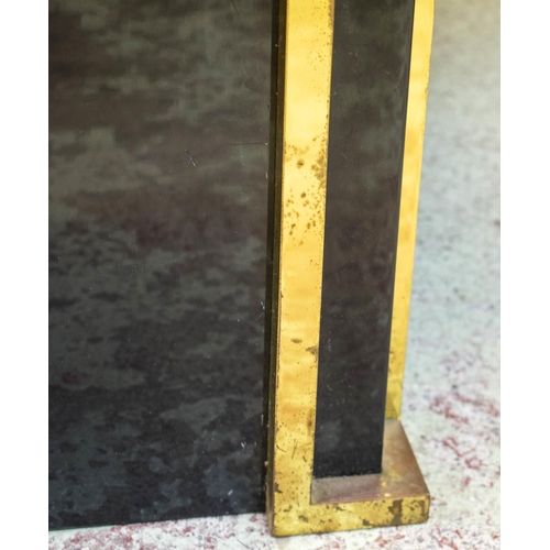 283 - DINING TABLE, 76cm H x 136cm W, black lacquer and brass with octagonal top.