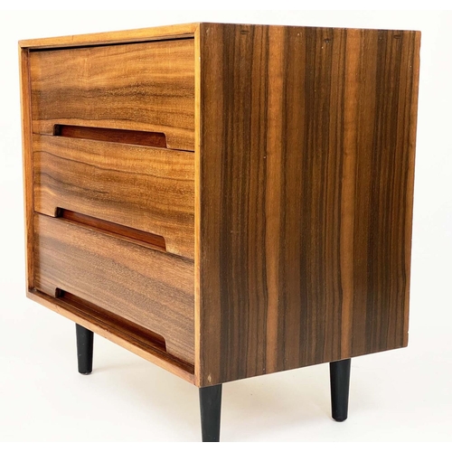 285 - CHEST BY STAG, 1970's Indian laurel with three long drawers, 76cm x 74cm h x 45cm.