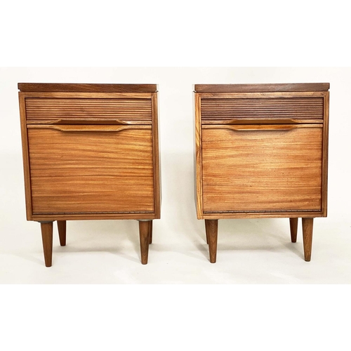 287 - BEDSIDE/LAMP CABINETS, a pair, 1970's teak each with drawer and cupboard in the manner of Richard St... 