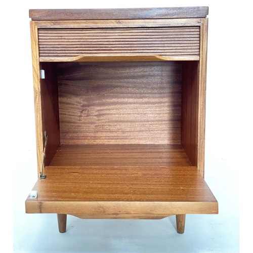 287 - BEDSIDE/LAMP CABINETS, a pair, 1970's teak each with drawer and cupboard in the manner of Richard St... 