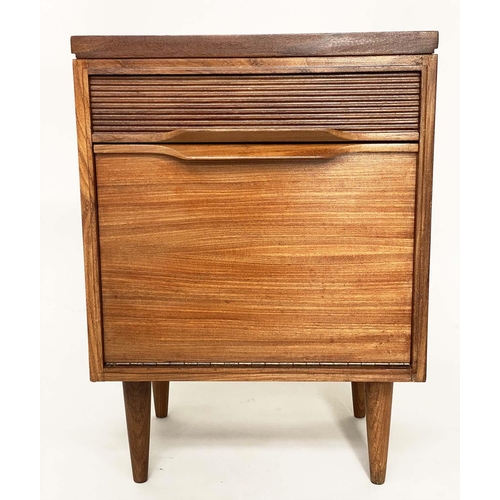 287 - BEDSIDE/LAMP CABINETS, a pair, 1970's teak each with drawer and cupboard in the manner of Richard St... 